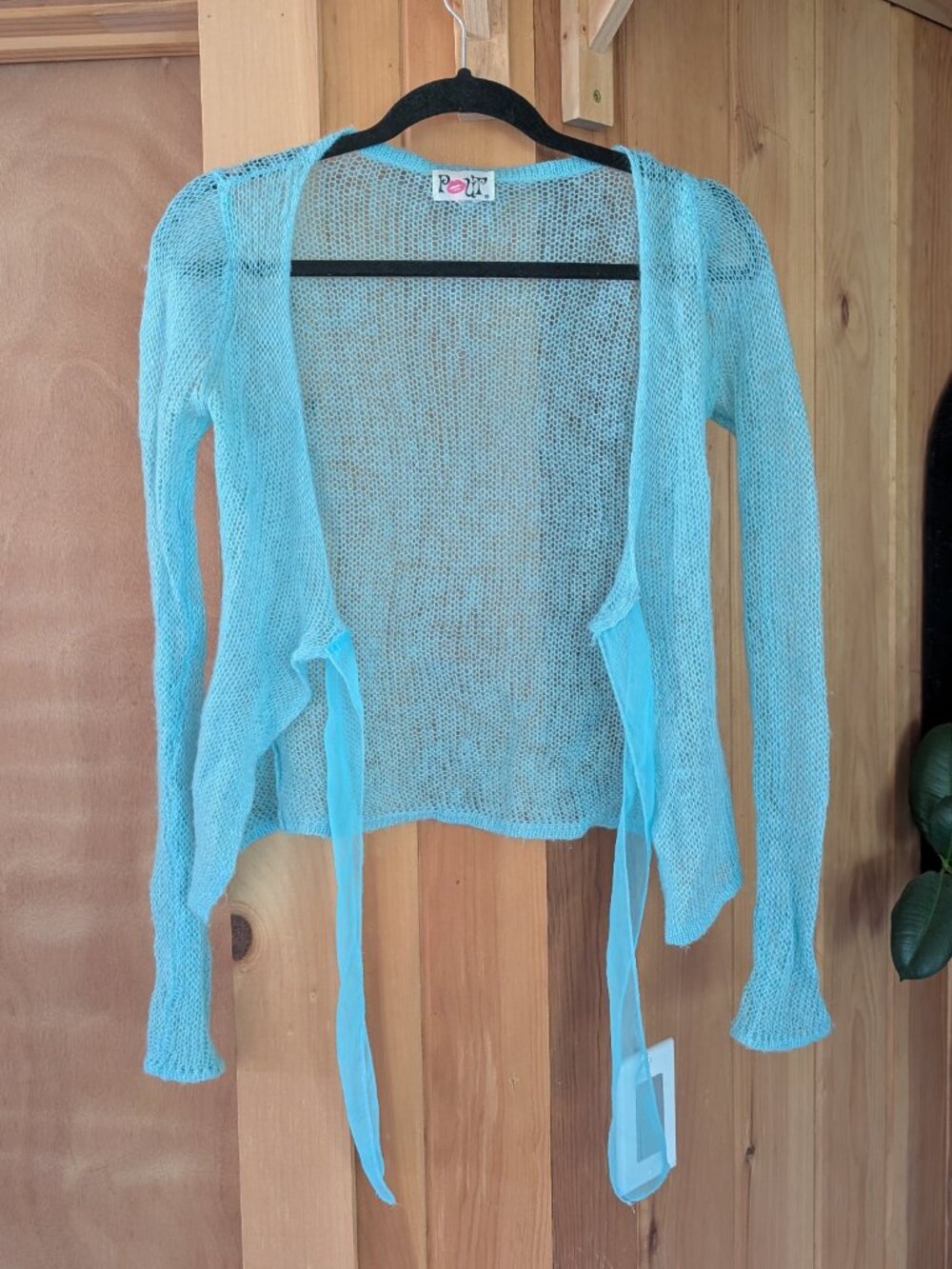 Y2K 00s Vintage Pout Powder Blue Tie Front Baby Doll Sweater Top Mohair Blend - Picture 3 of 10